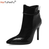 Fashion Ankle Boots Women 2023 Sexy Pointed Toe Stilettos Plus Size 34-48 Fall Winter Bandage Zipper Thin High Heels