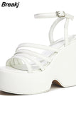 Wedge Heels Sandals For Women 2023 Summer Chunky Heeled Casual Ankle Strap Fashion Women Sandals