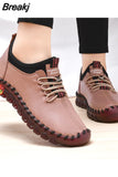 Sneakers Women Retro Shoes Loafers Lace-Up Vulcanized Pu Leather High Quality Ladies Summer Solid Flats Chaussure