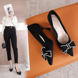 New Single Shoes Autumn and Winter Sexy Pointy Rhinestone Black Mature Women's Thin Heels High-heel Zapatos