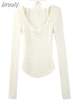 Spring Slim Knitted Y2k Tops Woman Pure Color Korea Fashion Pullover Clothing Chic Casual Long Sleeve Sweater Female