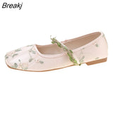 Woman Flats Summer New Fashion Beanie Square Toe Flat Shoes Lace Mary Jane Shoes Slip on Flats Shoes Women Sapatos De