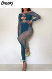 Hollow Out Jumpsuits Women 2023 New Off Shoulder Sexy Hole Skinny Elastic Club Streetwear Solid Rompers Female