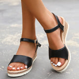 New Fashion Wedge Women's Sandals Summer Lightweight Non Slip Beach Shoes Woman Black PU Leather Platform Sandalias