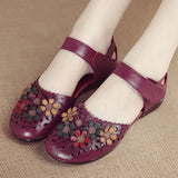 Hot Style Women's Shoes National Wind Handmade Leather Sandals Female Soft Bottom Flower Mother Shoes Comfortable Pregnant Women