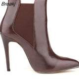 Fashion Women Winter Boots Pointed Toe PU Leather High Heels Women's Ankle Stiletto Shoes For