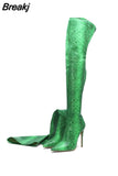 Sexy Over The Knee High Boots Women Stretch Leather Snakeskin Pointed Toe Long Booes Woman Winter Zip High Heels