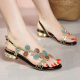 New Bohemian Fashion Diamond Sandals Summer Leather Flat Sandals Non-Slip Crystal