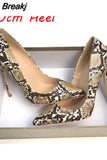 Snake Print 12cm Extreme High Heel Pointed Toe Women Pumps Valentine Stiletto Woman Shoes Party Evening YG027