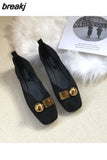 Women Shoes Brand Metal Decoration Flats Ballet Square Toe Flat Heels Ladies Lazy Loafers Soft Ballerina Female Zapatos De