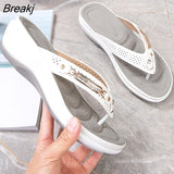 New Summer Women's Slippers Summer Metal Button Shoes Wedge Outdoor Sports Beach Sandals Women Outside Platform Flip