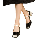 Toe Single Shoes for Women Thick Heels Shallow Mary Jane Shoes Patent Leather French Elegant High Heels Leather