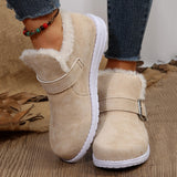 New Keep Warm Winter Shoes for Women Flat Heels Thick Plush Woman Snow Boots Metal Buckle Non Slip Cotton Shoes Plus