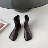 Spring Botas Shoes Flat Heel Zipper Boots Women Ladies Ankle Leather Rubber 2023 Soild Fabric Square Toe Zapatillas