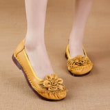 Layer Cowhide Summer New Soft Bottom Beef Tendon Bottom Women's Shoes Ethnic Wind Flower Leather Single Shoes Middle-Aged And Elderly Mother