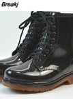 Rain Boots Warm Fashion Platform Slip On Waterproof Motorcycle Ankle Boots Flat With Woman Shoes