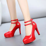 Black Red Women Shoes Autumn Platform Round Head Women Pumps Shoes Sexy Thick Heel High Heels 11CM Pumps Single Dance