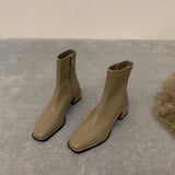 Square Head Elastic Thin French Short Boots 2024 New Autumn And Winter Brown Martin Boots Single