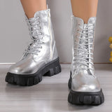 Platform Silver Ankle Boots for Women 2023 Autumn Winter Punk Shoes Woman Thick Sole Non Slip Motorcycle Boots Plus