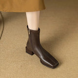 Winter New Fashion Square Head Solid Color Versatile Comfortable Side Zipper High Heels Women's Outwear Naked Boots