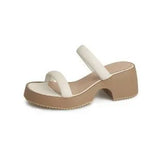 Extremely Simple Outer Wear Thick Soles One Word Half Support Small Round Head Raised Heel Slope Open Toe Sandals And Slippers Soft Soles For