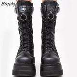Autumn Winter Women's Boots Punk Halloween Witch Cosplay Platform High Wedges Heels Black Gothic Boots Women Shoes Big