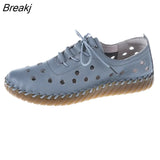 Sole Hollow Single Shoes Women's 2023 Vintage Leather Low Heels Casual Shoes Female Outdoor Lace Up Non Slip Loafers