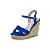 34~46 Wedges Sandal Women Summer New Platform Pumps Bohemia High Heel Ankle Strap Solid Flock Female Shoes Zapatos De