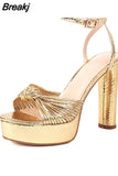 Heeled Women's Sandals 2023 European Style Sexy All-match Buckle Strap Sandals Plus Size Casual Comfort Walking
