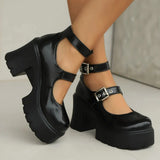 Chunky Platform Pumps for Women Super High Heels Ankle Strap Mary Jane Shoes Woman Patent Leather Thick Heel Pumps