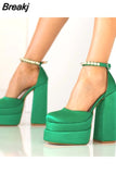 Brand Women High Heesl Shoes Sexy Thick Heel Platform Shoes Square Toe Rhinestone Woman's Pumps Party Wedding Shoes