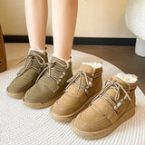 Slip Warm Snow Boots Women Winter Flat Heels Cotton Padded Shoes Woman Faux Suede Lace Up Ankle Boots Women's Plush