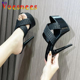 Size Platform High Heels Summer Fashion Outdoor Slippers Women Party Shoes High-Quality T-Runway Weave Sandals Mules