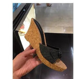 Fashion Slippers Women Summer Shoes High Heel9.5cm Flock Platform Sandals Ladies Wedges Sandals Flip Flops Female