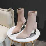 Boots 2024 New Autumn And Winter Tip Flying Weaving Large Size Women's Boots Thick, High-Heeled, Medium-Sized Thin
