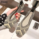 Plus Size Spring New Ballet Flats Women Square Toe Knit Fabric Loafers Breathable Flat Heel Drive Shoes Driving