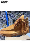 Women Ankle Boots Ladies Suede Shoes Tassel Single Boots Pop Tide Silp-on Boho Boots Women Flat Shoes Cowboy Shoes Short