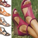 Womens Shoes Comfort Summer 2022 Plus Size 43 Ladies Sandals Heel Zipper Retro Wedge Sandals Woman Soft Bottom Beach