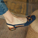 New Summer Elegant Office Ladies Shoes Women Casual Shoes Square Heel Sandals Slip on Woman Flats Vintage