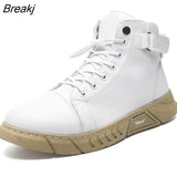 Boots for Men Black PU Leather Casual Shoes Spring Comfortable Platform Boot High-top 2022 Winter Plush Warm Booties
