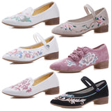 Breakj Grain Sole, Pointed Shoes Single Square Heel Fashionable Low Heel Embroidered Cloth Shoes, Retro Plate Buckle Embroidered Cloth Shoes Women's