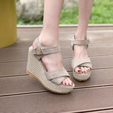 Breakj Buckle With Hemp Rope Comfortable Summer New Sloped Sandals Cross Fish Mouth Water Table High Heels Women's