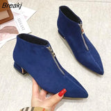Fashion Boots Women Winter Shoes Pointed toe Women Ankle Boots Sexy Ladies Party Shoes Square Heels Black Blue