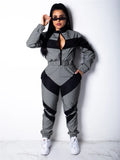 Patchwork Sporty Two Piece Sets Women Tracksuits Suits Zipper Coat Sweatshirt Cargo Pants 2pcs Outfits Sets