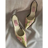 Heels Shallow Women Sandals Pointed Toe Flower Summer 2023 Fashion Gladiator Women Pumps Shoes Dress Party Zapatillas
