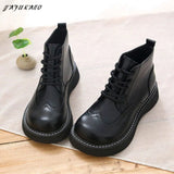 American Retro Carved Women Boots Winter High-Top Lace-Up Warm Big Head Soft-Soled Casual Boots Students Short