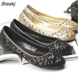 Bling Golden Black Flats Shoes Ballet Women's Loafers Round Toe Party Office Lady Slip on Work Driving Footwear