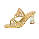 Drill Sandals Summer New Women's Sandals Middle Heel Fashion Crystal Thick Heels High Heels Wear Women's Slippers