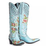 Breakj Flowers Blue Coarse And Winter Tip Side Zipper Round Head Female High-Trace Fashion