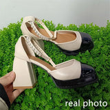 Women heels platform shoes Mary Jane Shoes for Women 2023 Chunky heels Buckle Strap Pumps Woman Thick Bottom pearl sandals